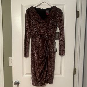 Vince Camuto Brown Animal Print Long Sleeve Dress